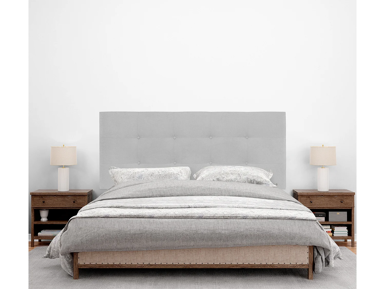 DHOME Testiera capitonné Aqualine in tessuto 160x115 cm con gambe letto 150/160 - Grigio perla