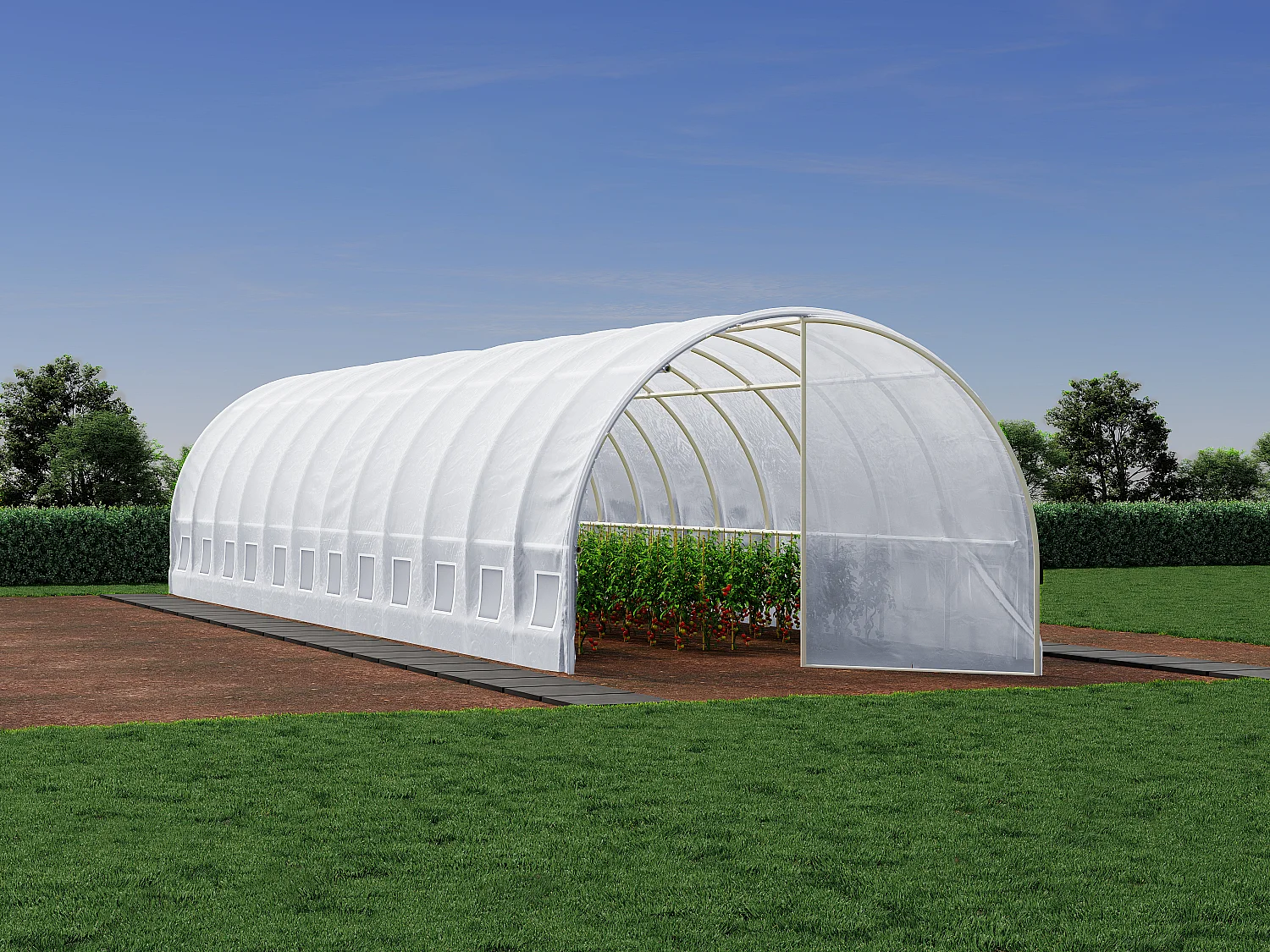 Serre tunnel avec structure en acier galvanisé et porte 36 m² - L300 x l1200 x H200 cm - Blanc - ALOCASIA