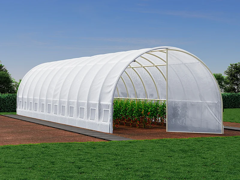 Serre tunnel avec structure en acier galvanisé et porte 36 m² - L300 x l1200 x H200 cm - Blanc - ALOCASIA