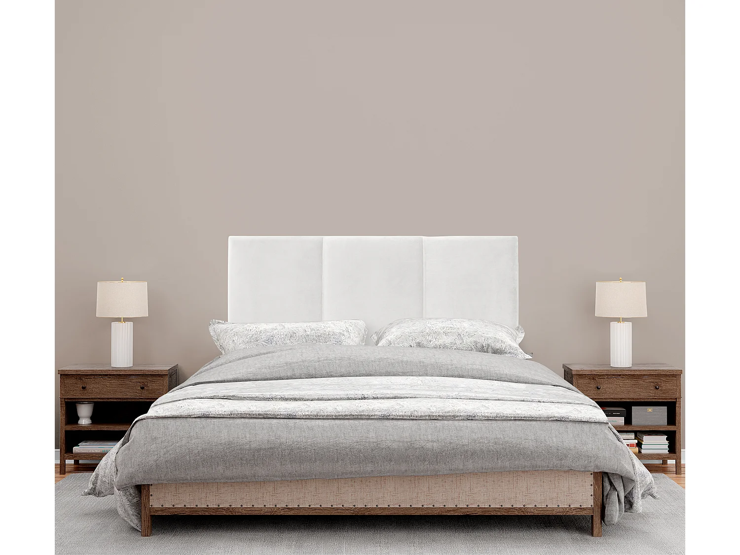 DHOME Tête de lit en velours lisse avec trois panneaux 95x50cm Lits 90 - Blanc Visón