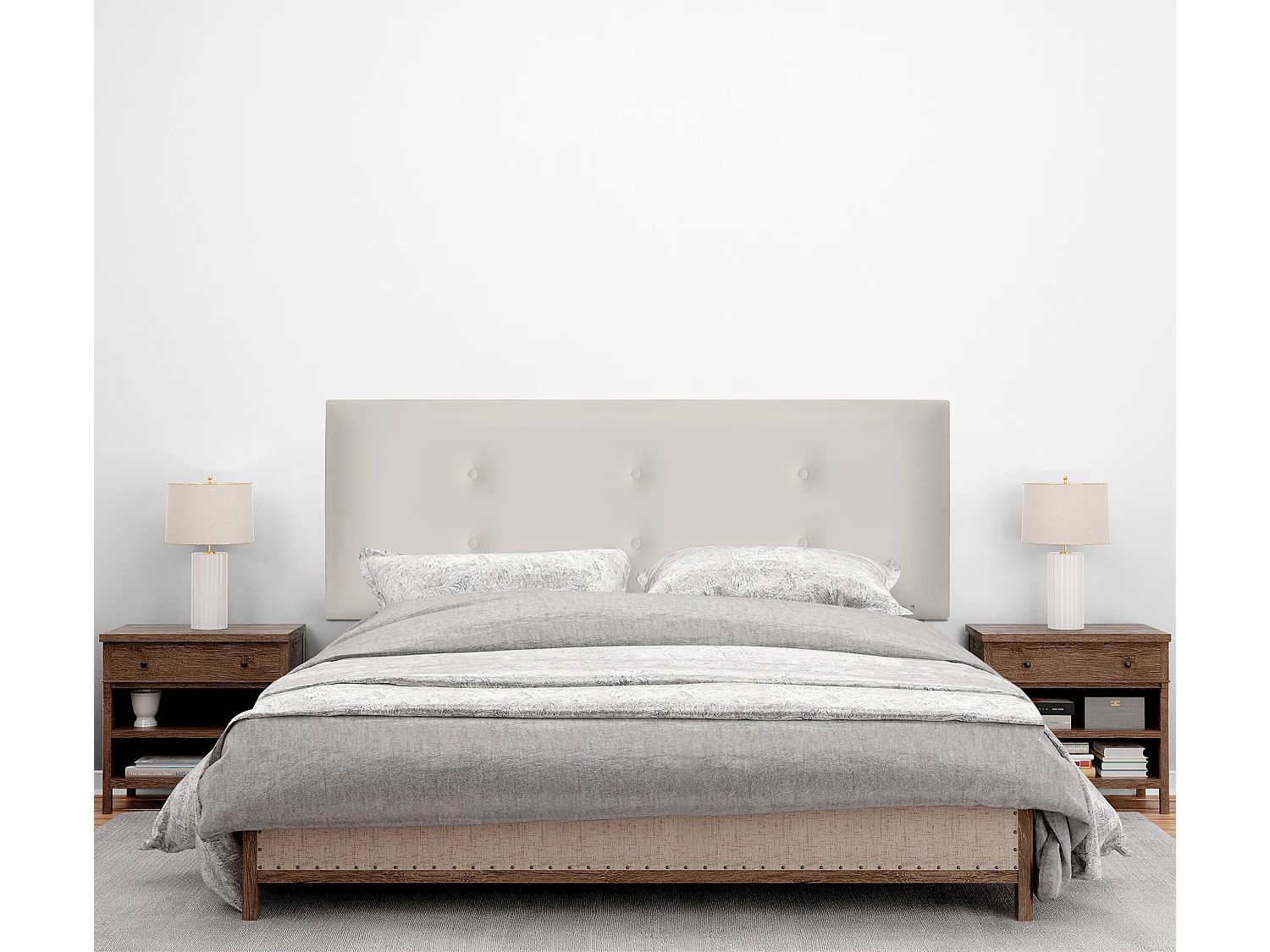 DHOME Tête de lit similicuir avec 2 rangées de boutons 160x105cm avec pieds Lits 150/160 - Blanc Osseux