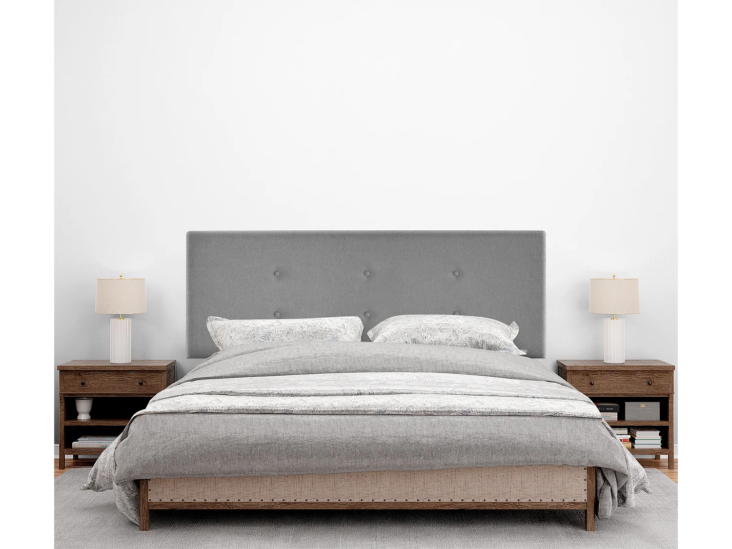 DHOME Testiera in de Tessuto Aqualine con 2 file di Bottoni 160x105cm Con le gambe Letti 150/160 - Grigio