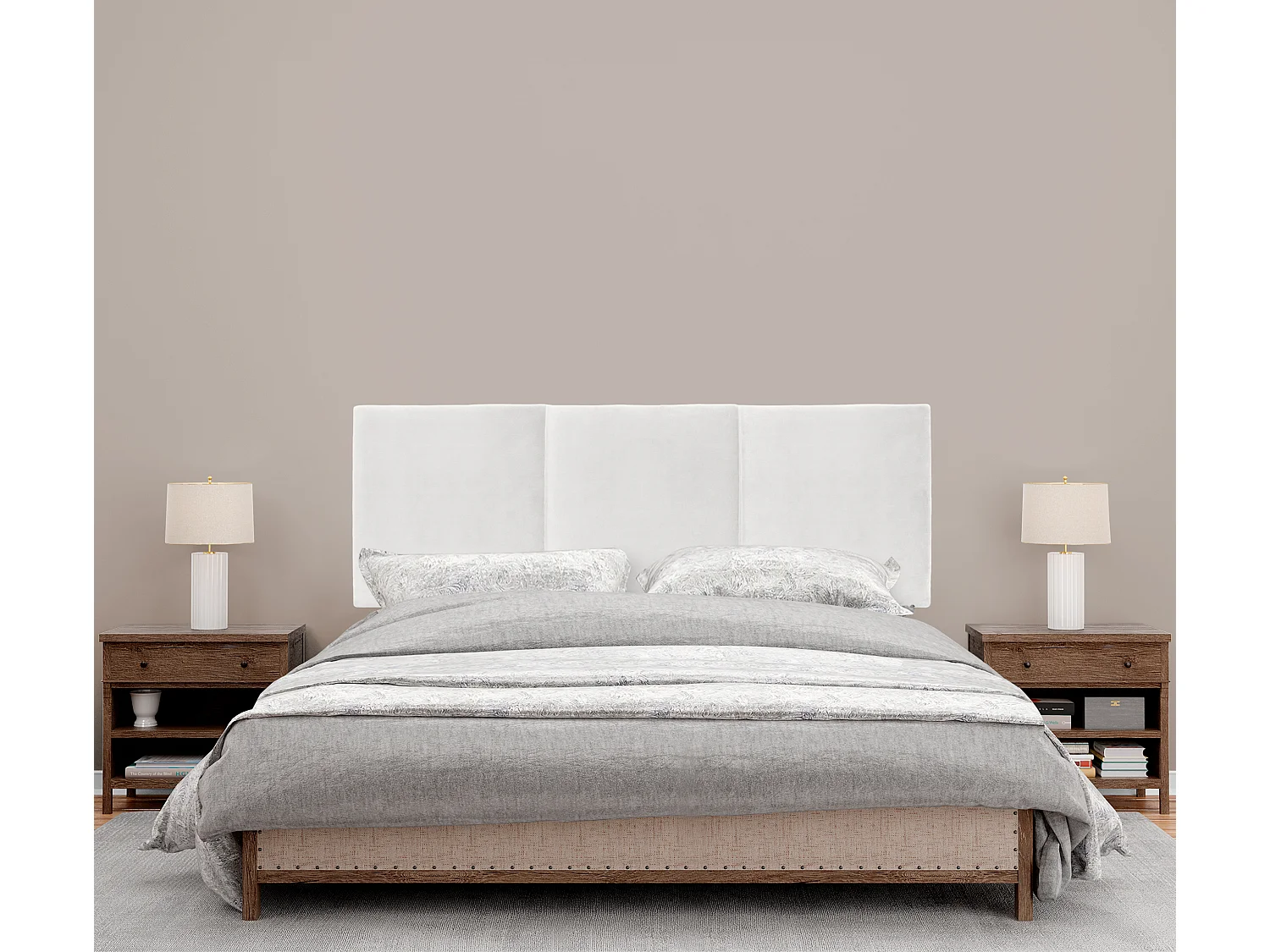 DHOME Tête de lit en velours lisse avec trois panneaux 145x50cm Lits 135/140 - Blanc Visón