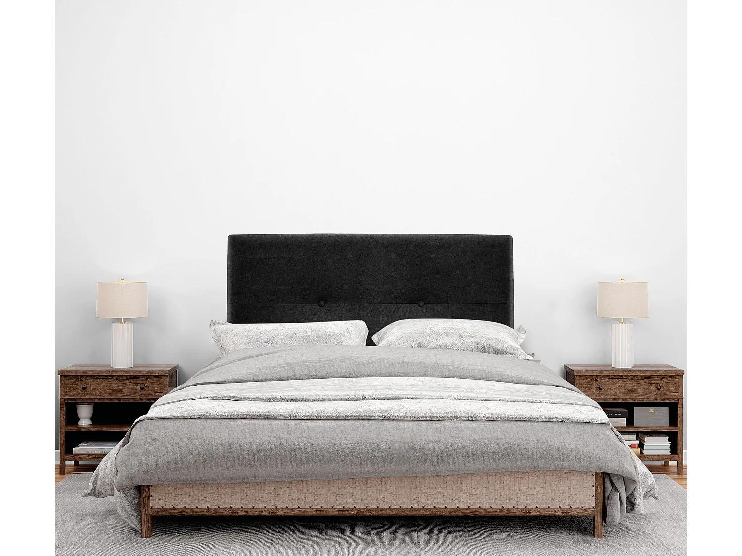 DHOME Testiera in de Tessuto Aqualine con bottoni 90x50cm Letti 80/90 - Nero