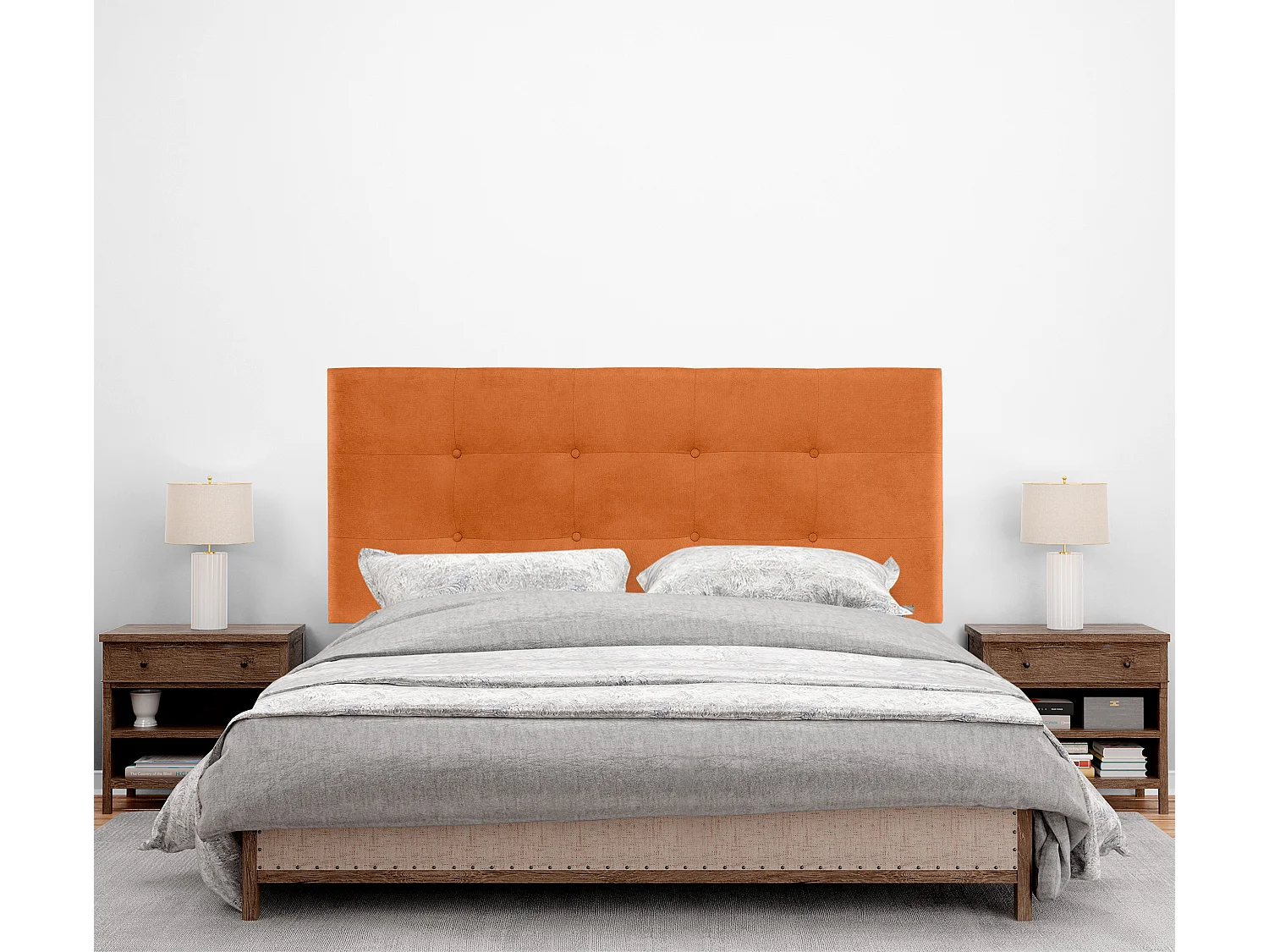 DHOME Cabecero de Tela Aqualine Capitoné 145x115cm con Patas Camas 135/140 - Naranja