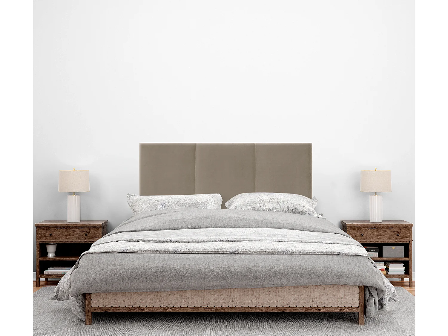 DHOME Kopfteil aus glattem Samt mit drei Paneelen 110x105cm Mit Beinen Betten 105 - Beige