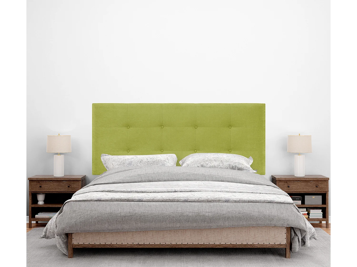 DHOME Tête de Lit en Tissu Aqualine Capitonné 145x115cm avec Pieds Lits 135/140 - Pistache