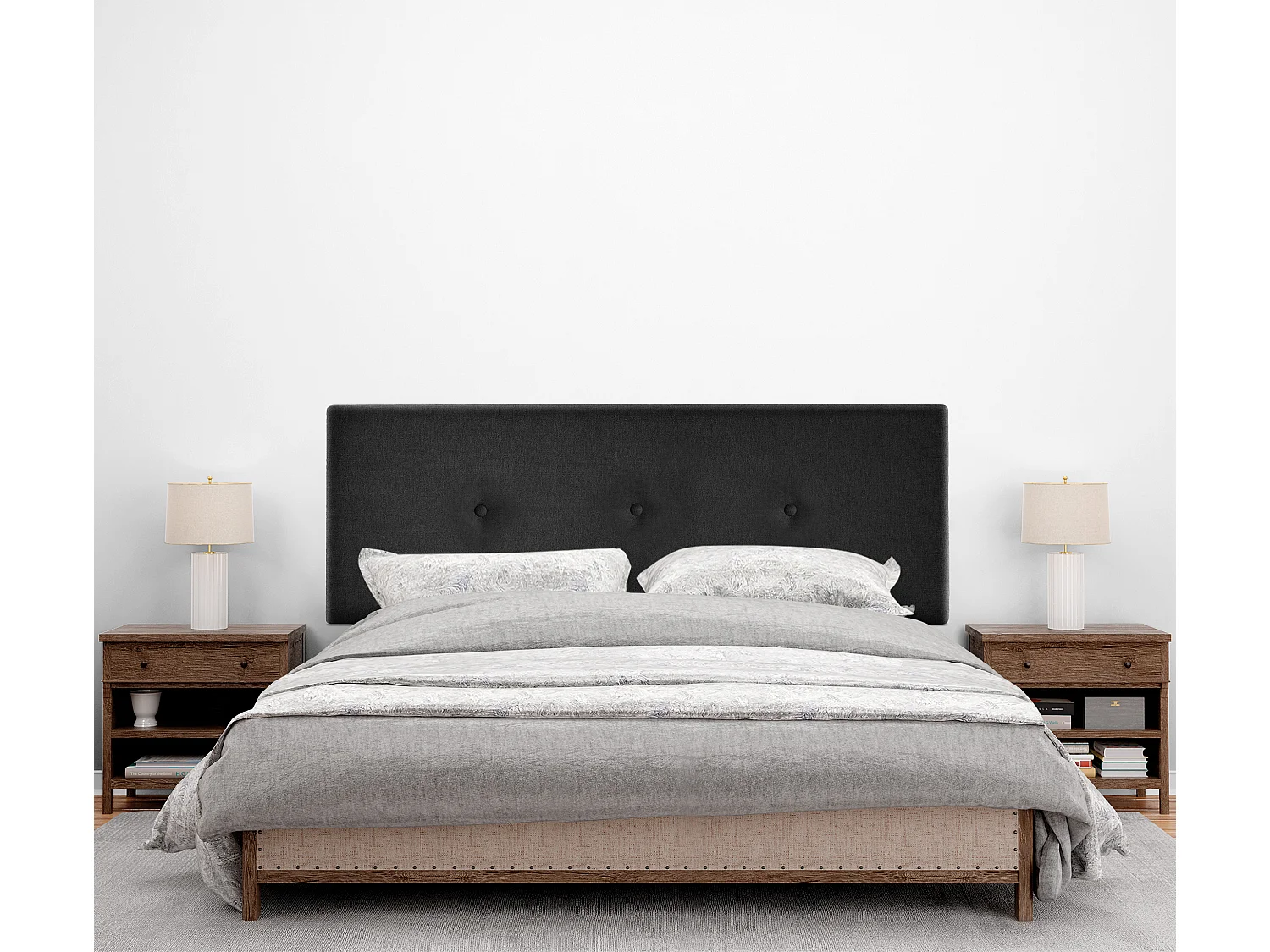 DHOME Aqualine Stoff Kopfteil glatt mit Knöpfen 135x50cm Betten 120/135 - Schwarz