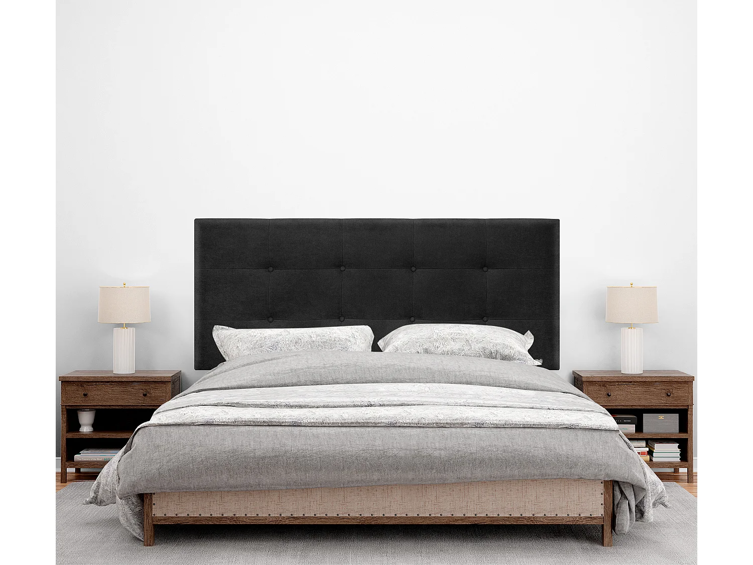 DHOME Cabeceira de  Tecido AquaLinho Capitoné 150x60cm Camas 150 - Preto