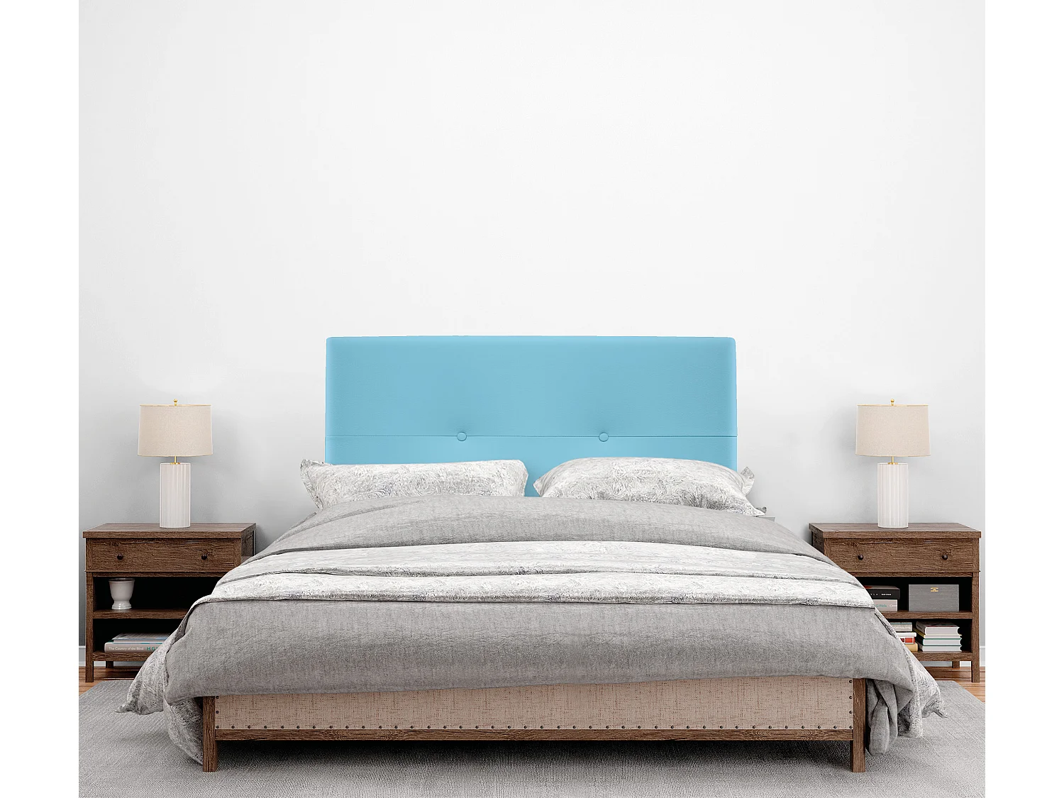 DHOME Cabeceira de  Couro sintético com Botões 90x105cm com Pernas Camas 80/90 - Céu azul