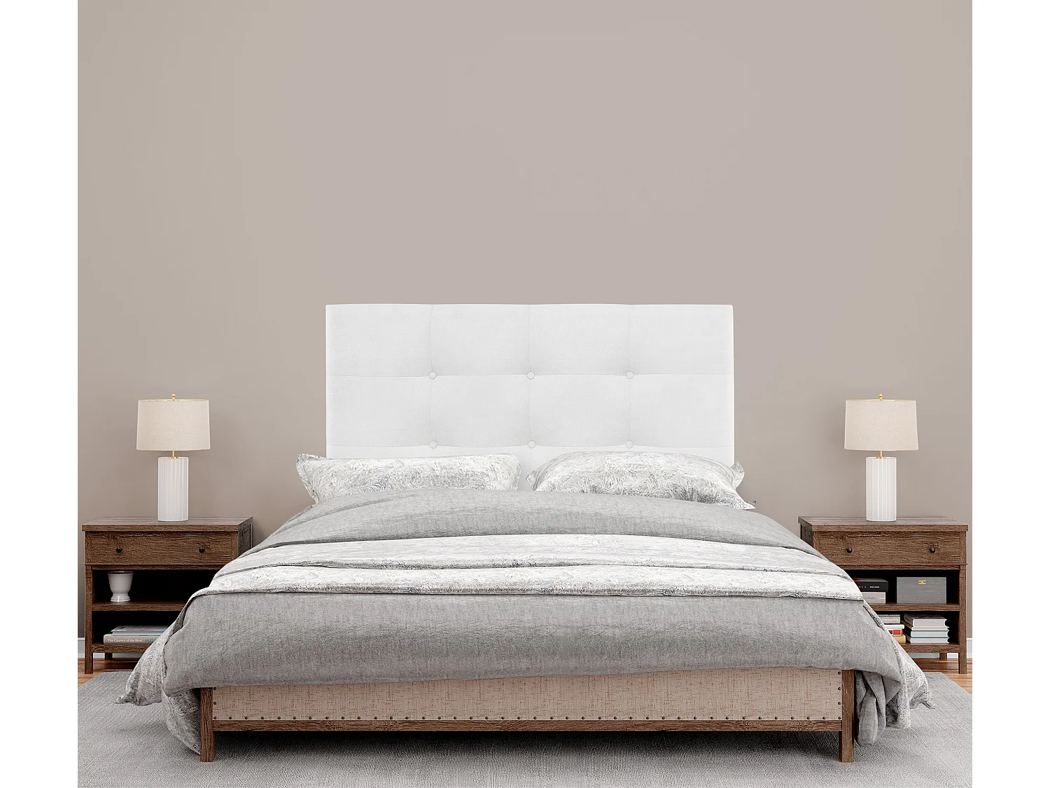 DHOME Tête de lit en Tissu Aqualine Capitoné 95x115cm avec pieds Lits 90 - Blanc