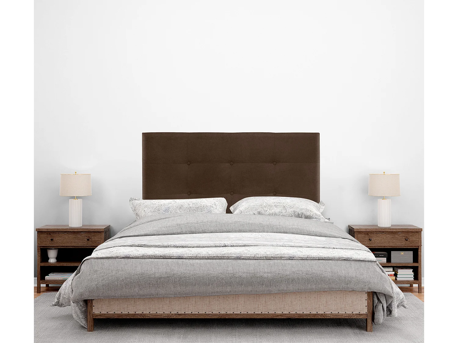 DHOME Tête de lit en tissu Aqualine Capitoné 105x115cm avec pieds Lits 105 - Marron