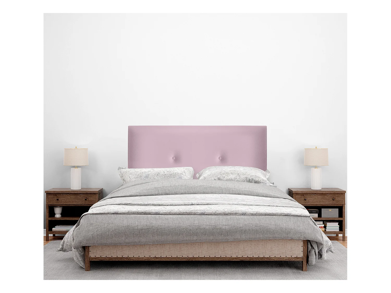 DHOME Testiera in de Similpelle Liscia con bottoni 110x105cm Con le gambe Letti 105 - Rosa