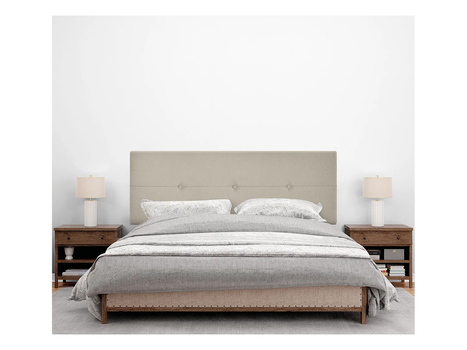 DHOME Testiera in de Tessuto Aqualine con bottoni 145x105cm Con le gambe Letti 135/140 - Beige