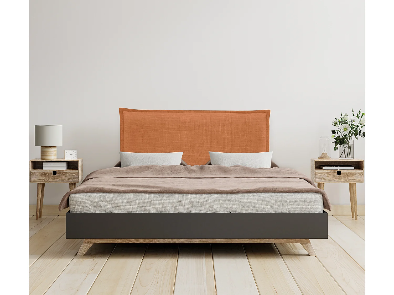 DHOME Tête de lit en lin naturel lisse avec garniture 80x105cm avec pieds Lits 70/80/90 - Orange
