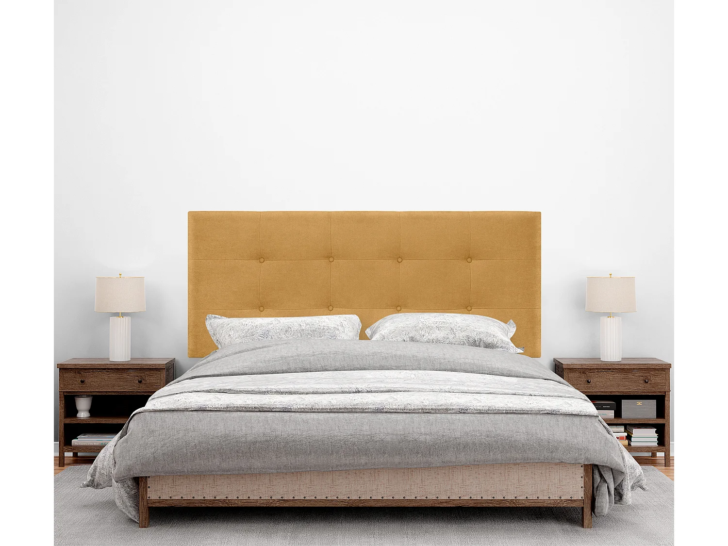 DHOME Aqualine getuftetes Stoffkopfteil 135 x 115 cm mit Bettbeinen 120/135 – Senf