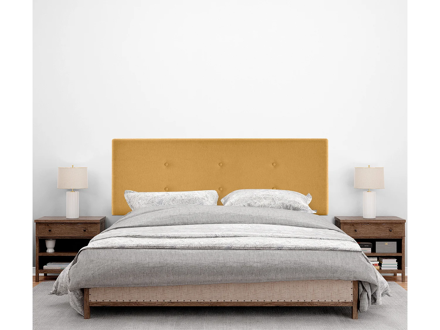 DHOME Testiera in de Tessuto Aqualine con 2 file di Bottoni 150x50cm Letti 150 - Mostarda