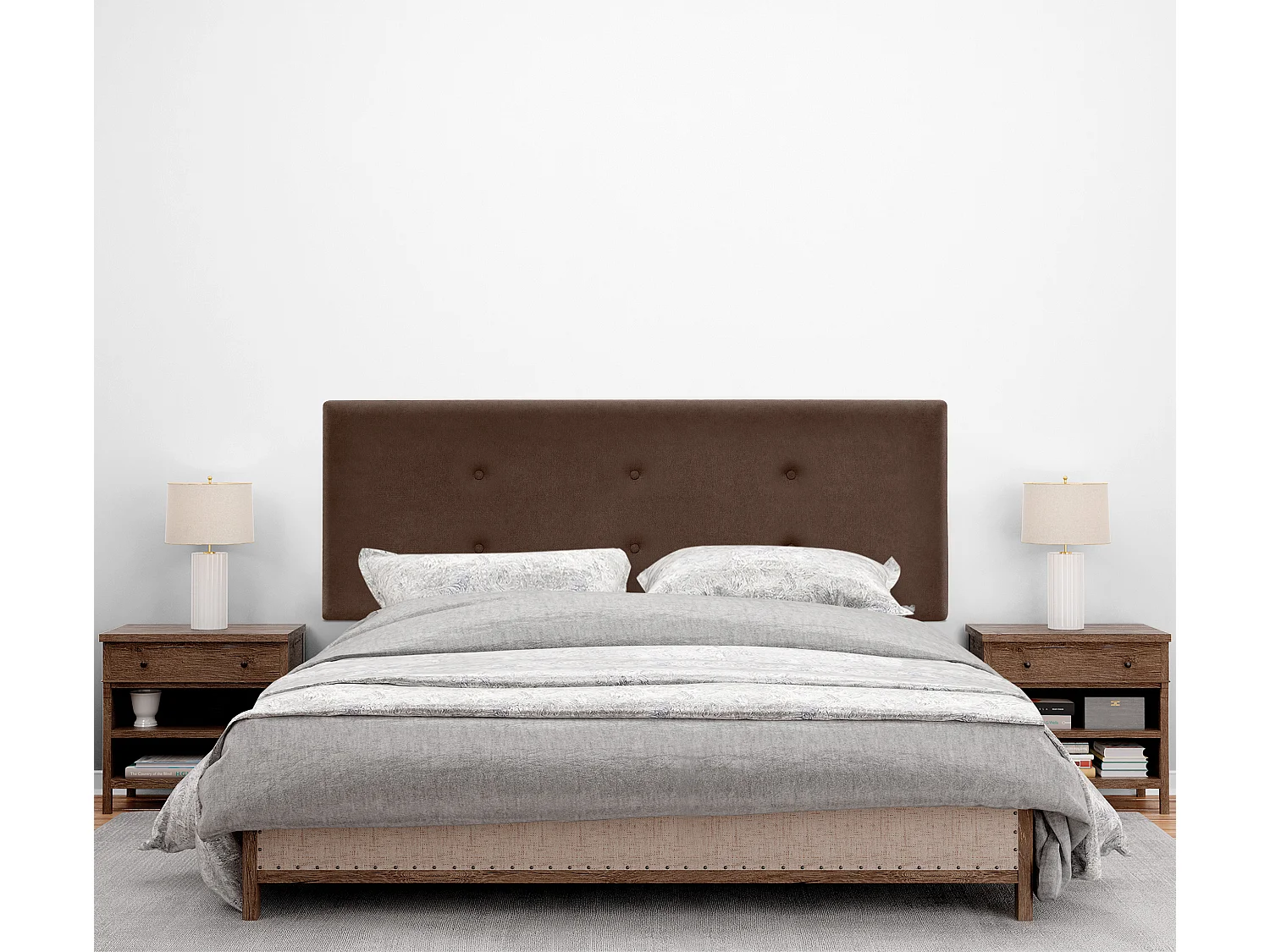 DHOME Aqualine Stoff-Kopfteil mit 2 Reihen von Knöpfen 135x105cm Mit Beinen Betten 120/135 - Braun