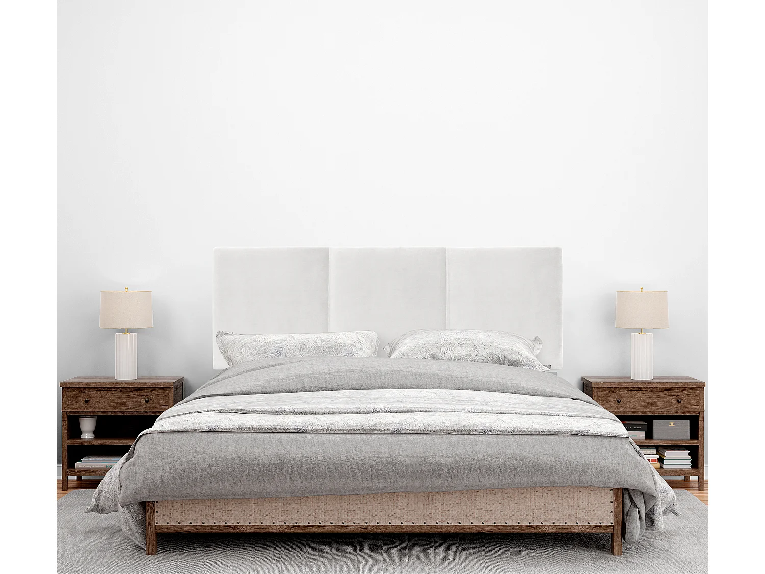 DHOME Testiera in de Velluto Liscio con Tre Pannelli 135x105cm Con le gambe Letti 120/135 - Visone Bianco