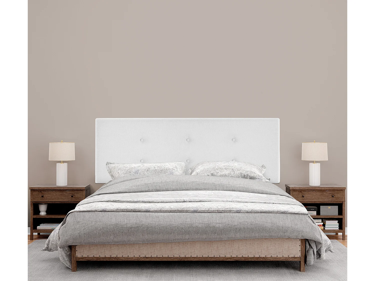 DHOME Tête de lit en tissu Aqualine avec 2 rangées de boutons 160x105cm avec pieds Lits 150/160 - Blanc