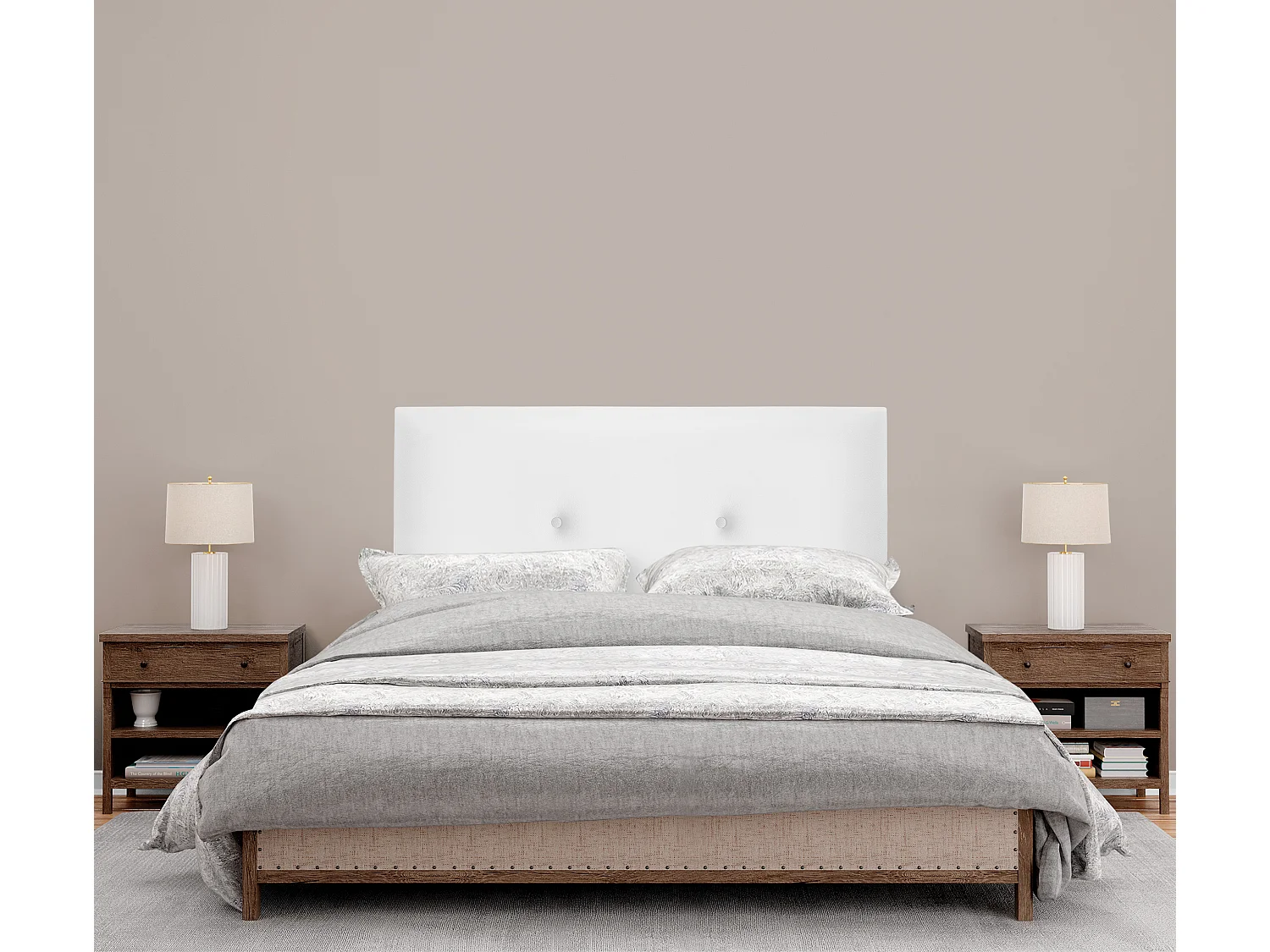 DHOME Cabecero de Polipiel Liso con Botones 90x105cm con Patas Camas 80/90 - Blanco