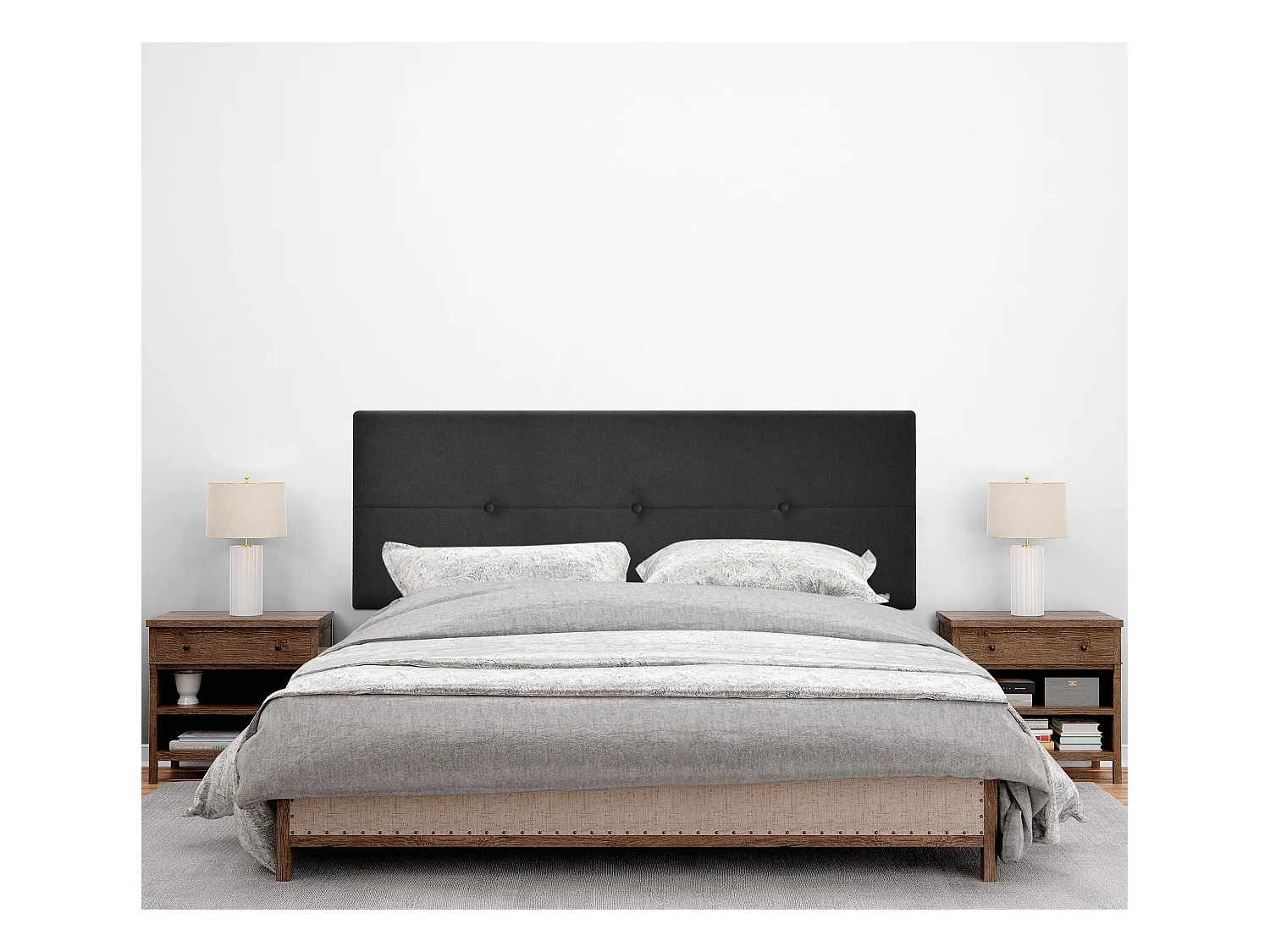 DHOME Testiera in de Tessuto Aqualine con bottoni 150x105cm Con le gambe Letti 150 - Nero