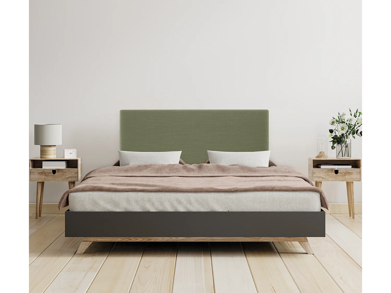 DHOME Tête de lit en lin naturel lisse 90x105cm avec pieds Lits 80/90 - Vert