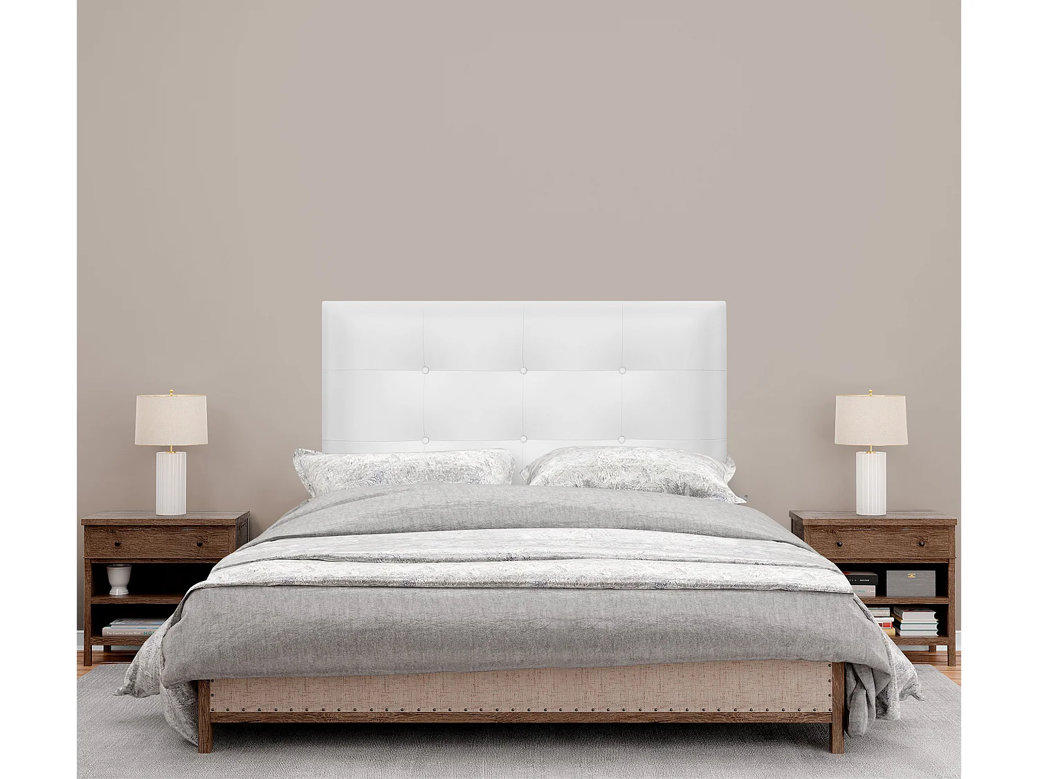 DHOME Getuft kunstleer hoofdeinde 95x115cm met bedpoten 90 - Wit