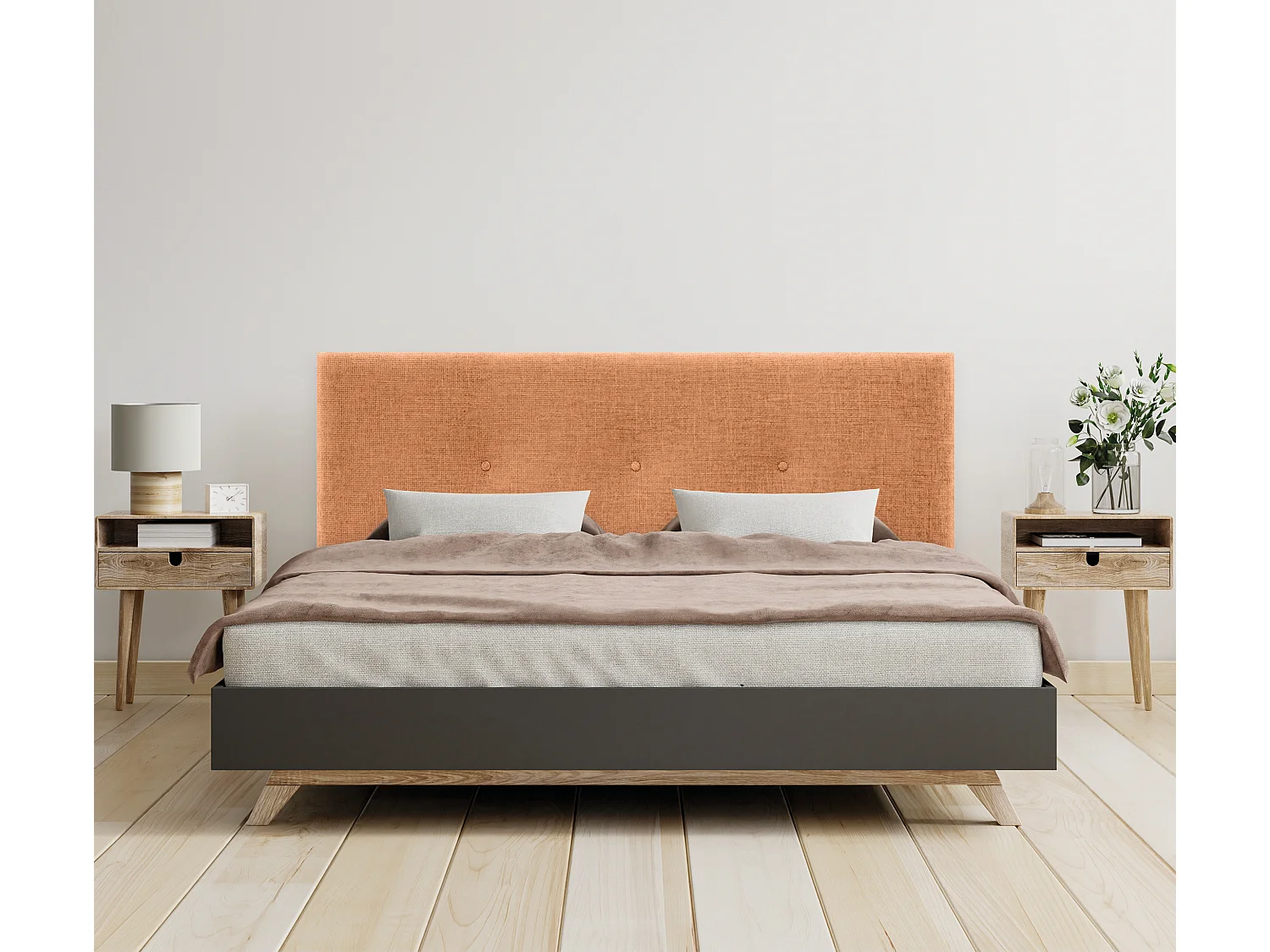 DHOME Cabecero de Lana Natural con Botones 150x50cm Camas 150 - Naranja