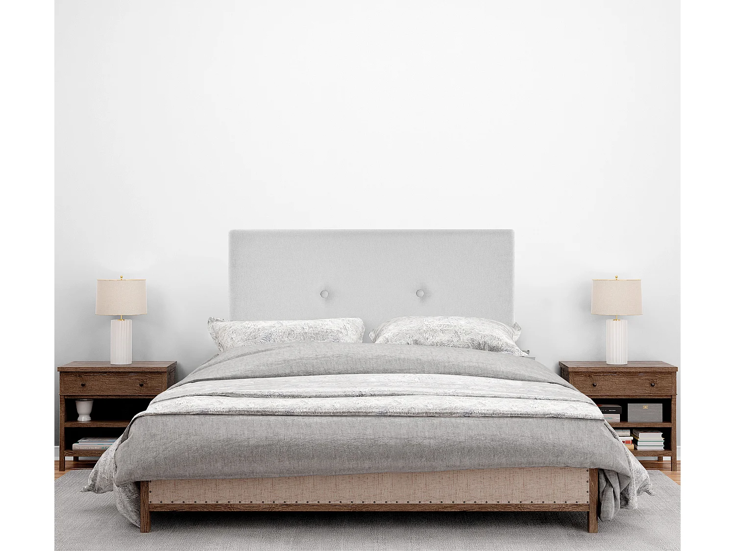 DHOME Tête de lit en tissu Aqualine lisse avec Boutons 95x50cm Lits 90 - Gris perle