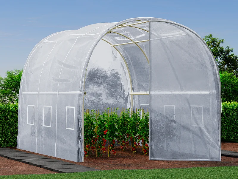 Cubierta de repuesto para invernadero tipo túnel con puerta 6 m² - L200 x l300 x Alt. 200 cm - Blanco - ALOCASIA
