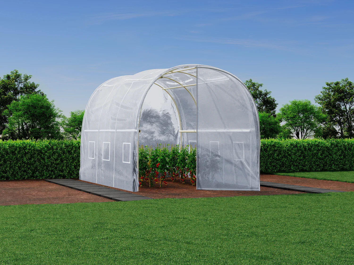 Couverture de rechange pour serre tunnel avec porte 6 m² - L200 x l300 x H200 cm - Blanc - ALOCASIA