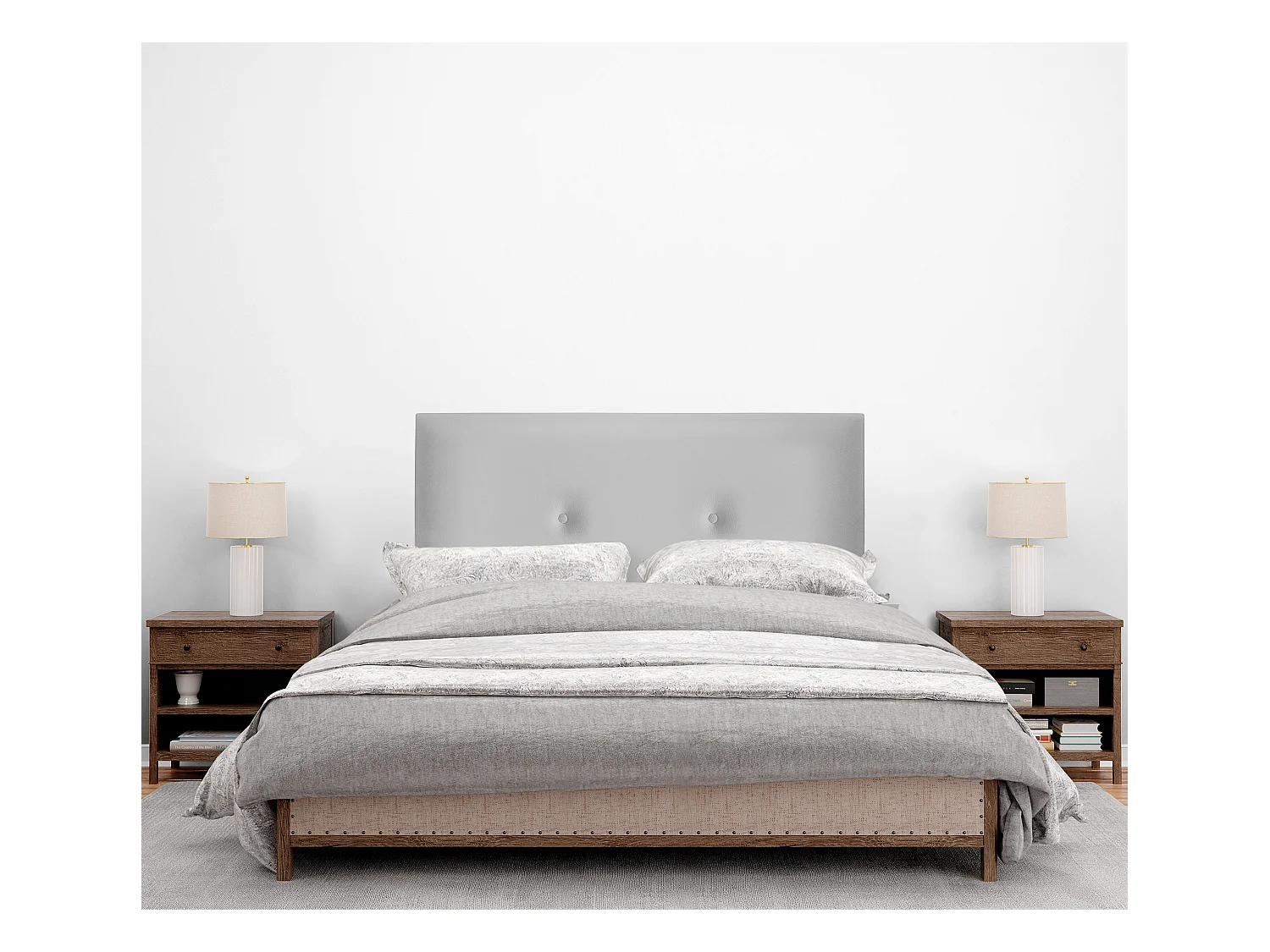 DHOME Tête de lit simili cuir lisse avec Boutons 105x105cm avec pieds Lits 105 - Gris clair