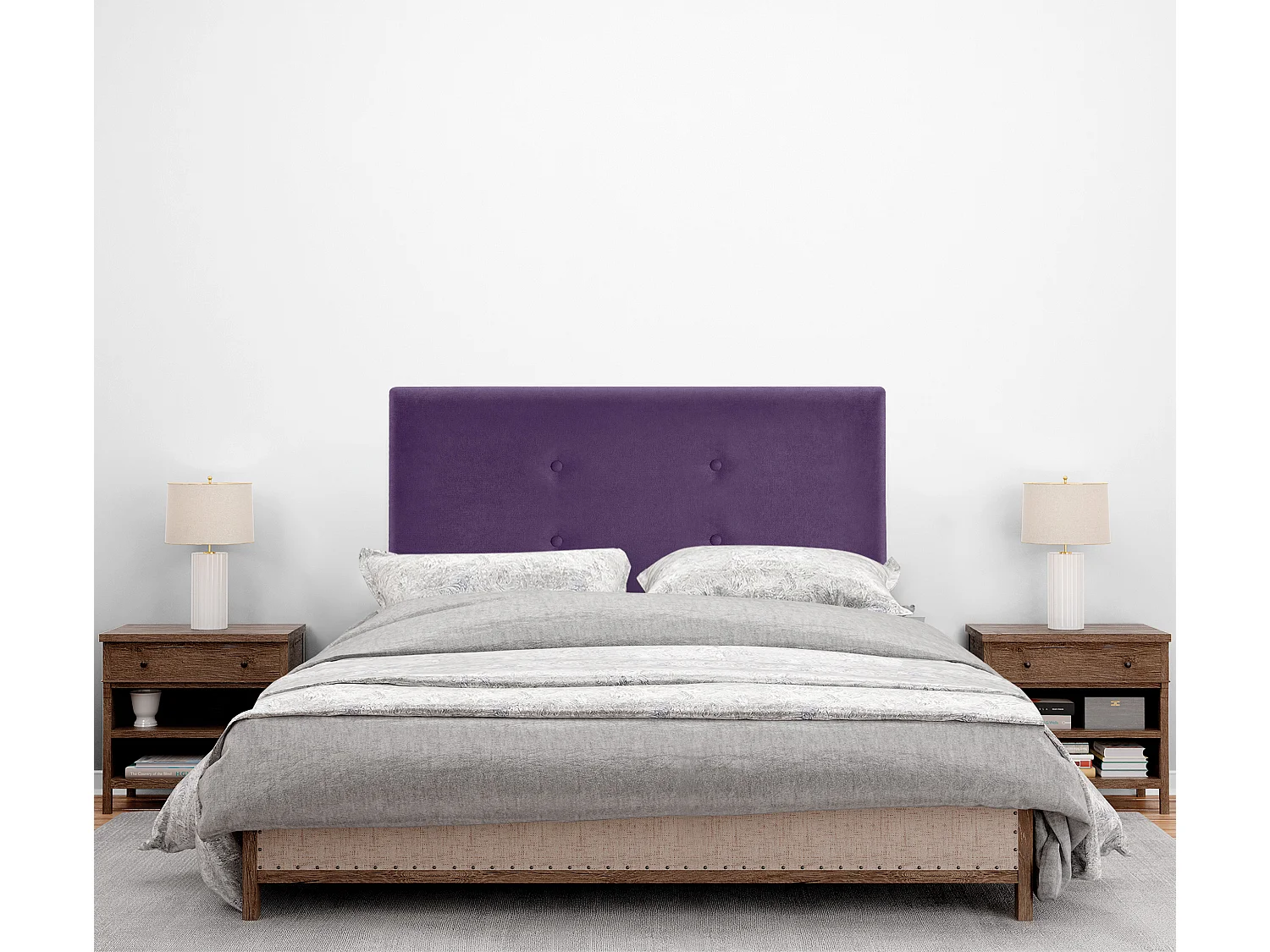 DHOME Cabeceira de  Tecido AquaLinho con 2 Fileiras de botões 95x105cm com Pernas Camas 90 - Lilás