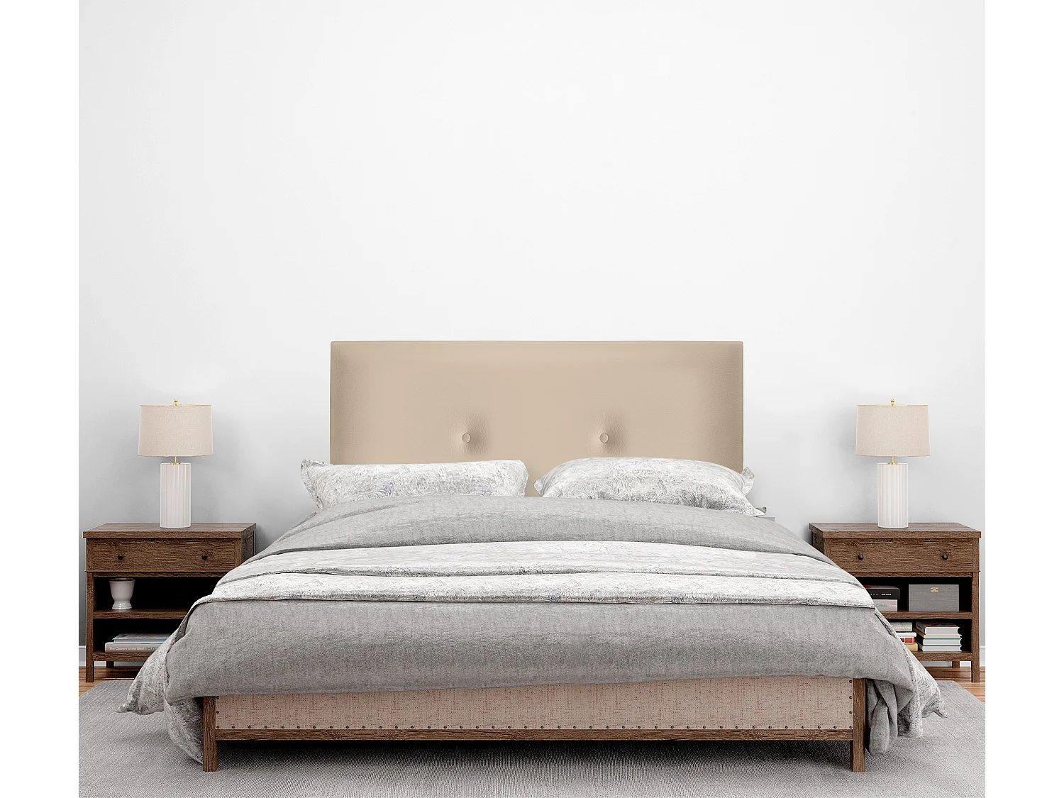 DHOME Tête de lit simili cuir lisse avec Boutons 110x50cm Lits 105 - Beig