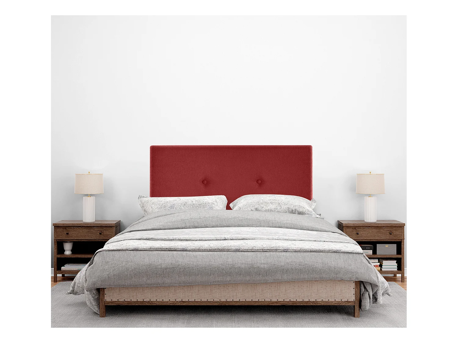 DHOME Testiera in de Tessuto Aqualine Liscio con bottoni 95x50cm Letti 90 - Rosso