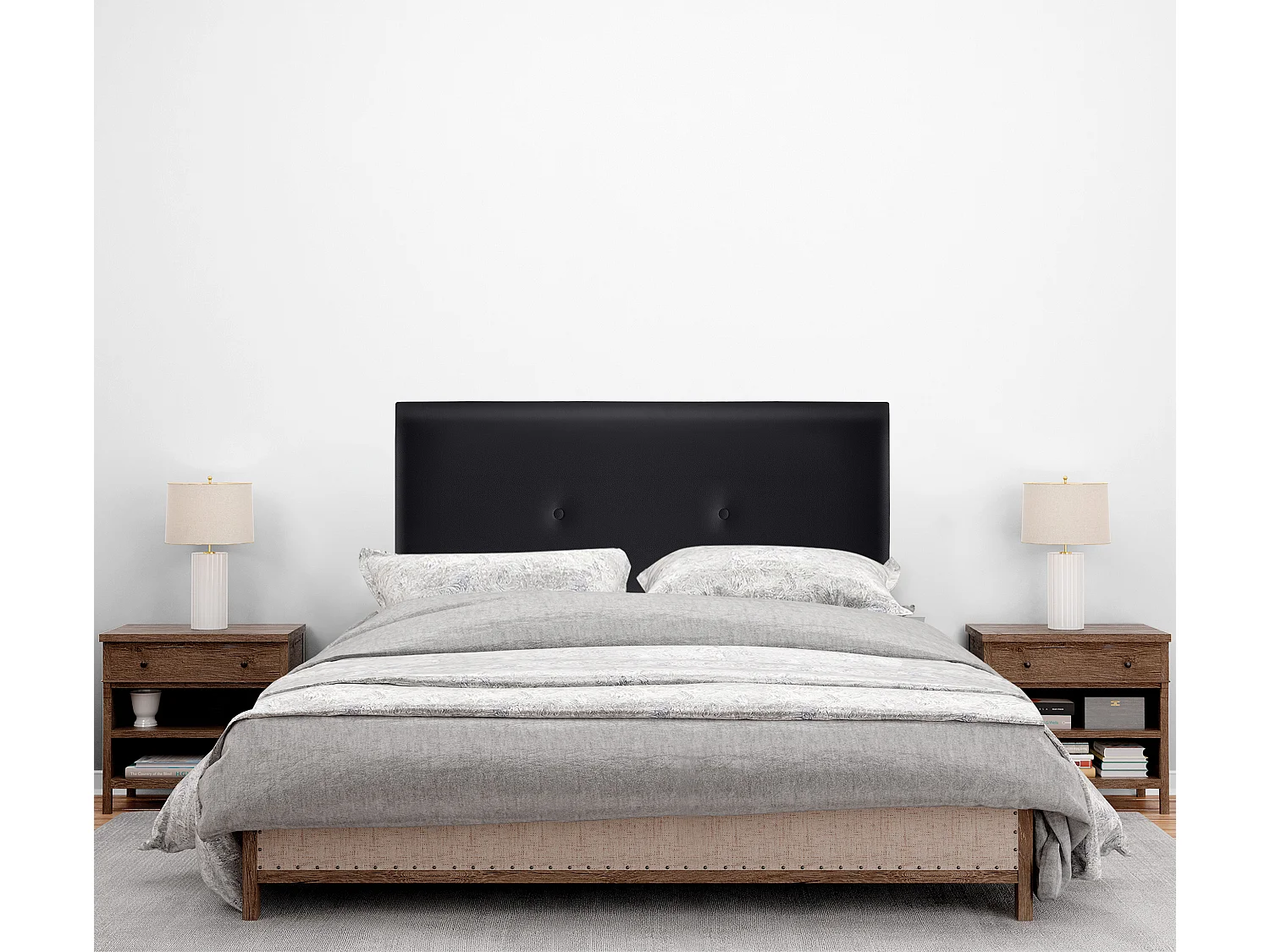 DHOME Kopfteil aus glattem Kunstleder mit Knöpfen 95x105cm Mit Beinen Betten 90 - Schwarz