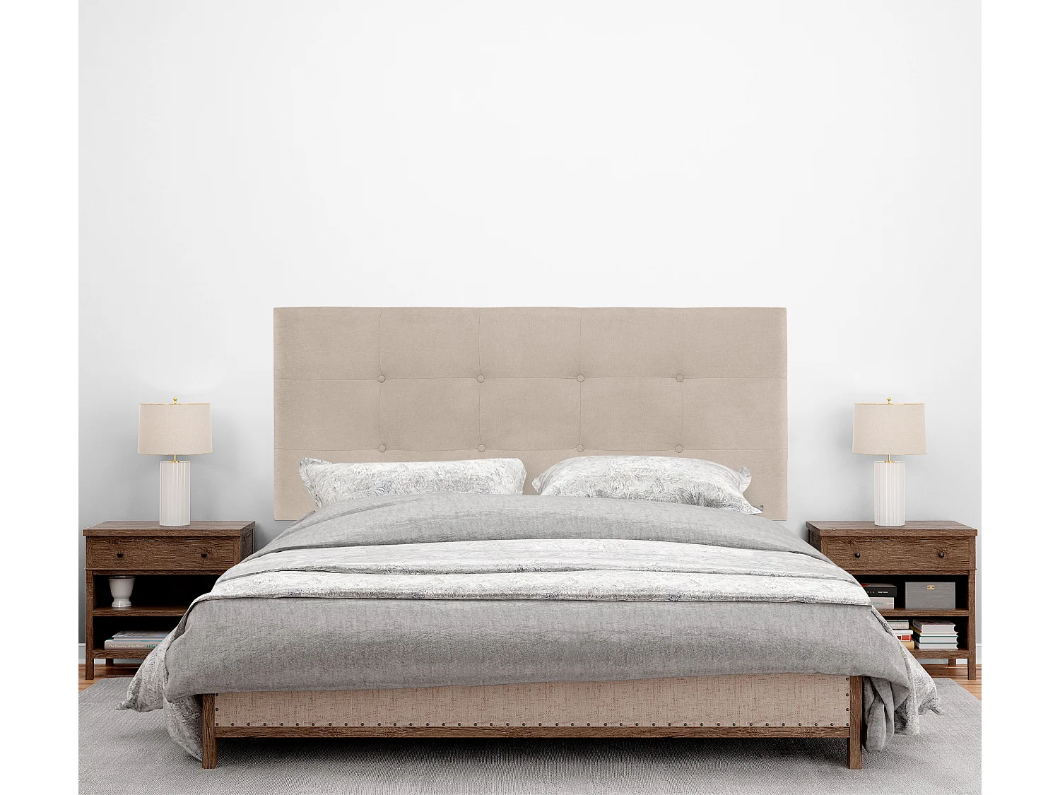 DHOME Hoofdeinde van Stof Aqualine Gecapitonneerd 150x115cm met Poten Bedden 150 - Beige