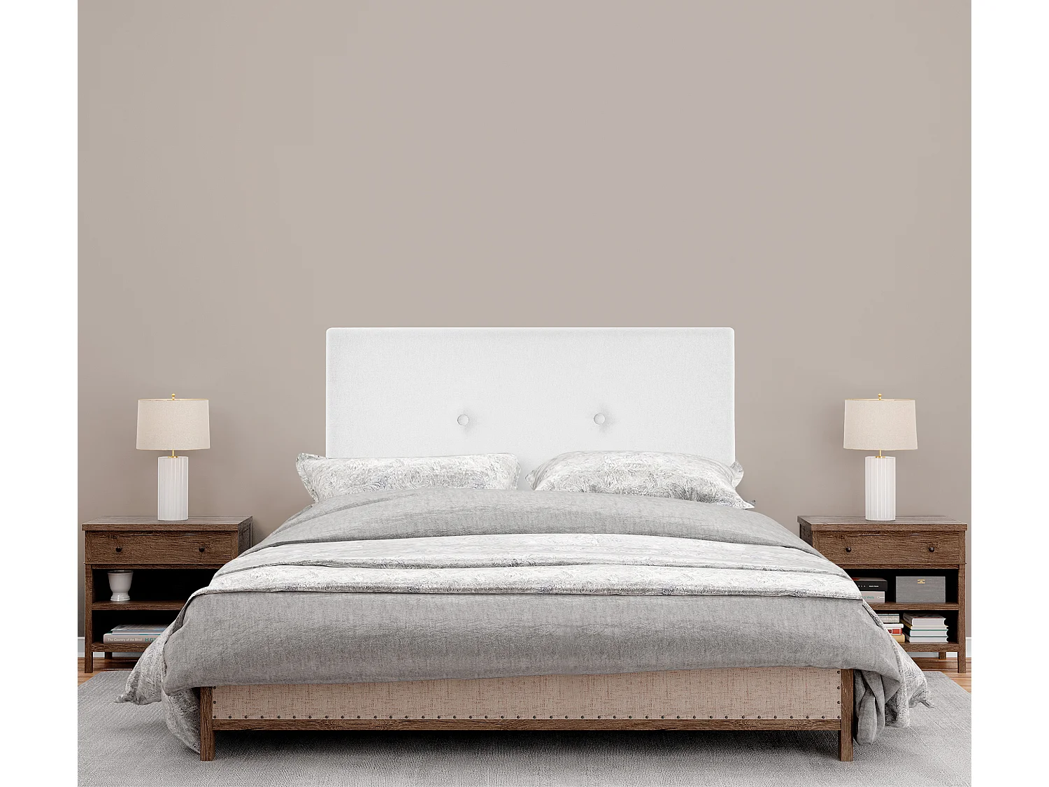 DHOME Aqualine Stoff Kopfteil glatt mit Knöpfen 95x105cm Mit Beinen Betten 90 - Weiß