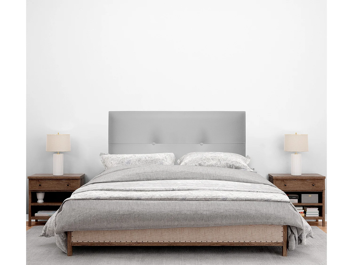 DHOME Testiera in de Similpelle con bottoni 95x50cm Letti 90 - Grigio chiaro