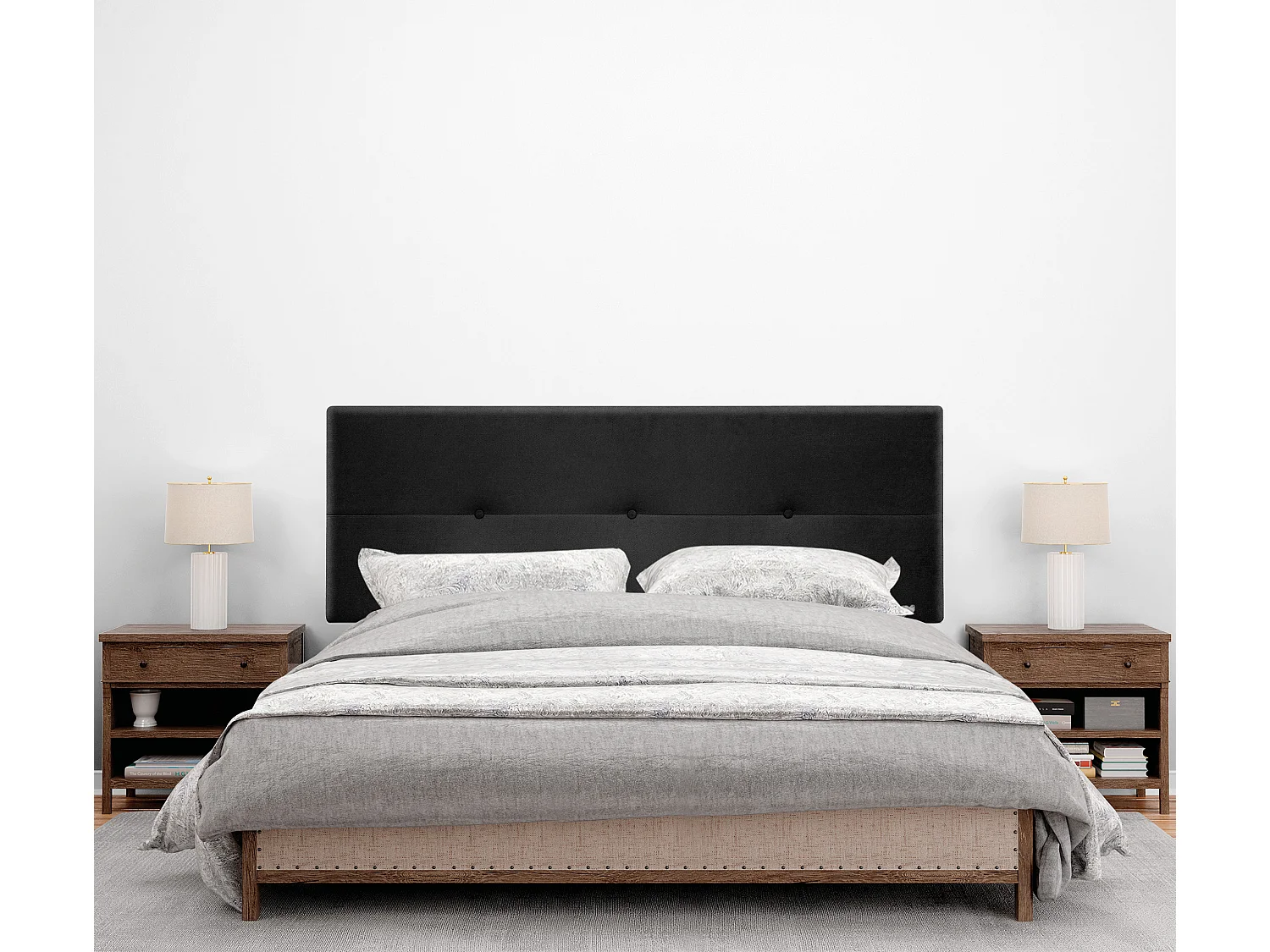 DHOME Tête de lit en tissu Aqualine avec Boutons 150x50cm Lits 150 - Noir