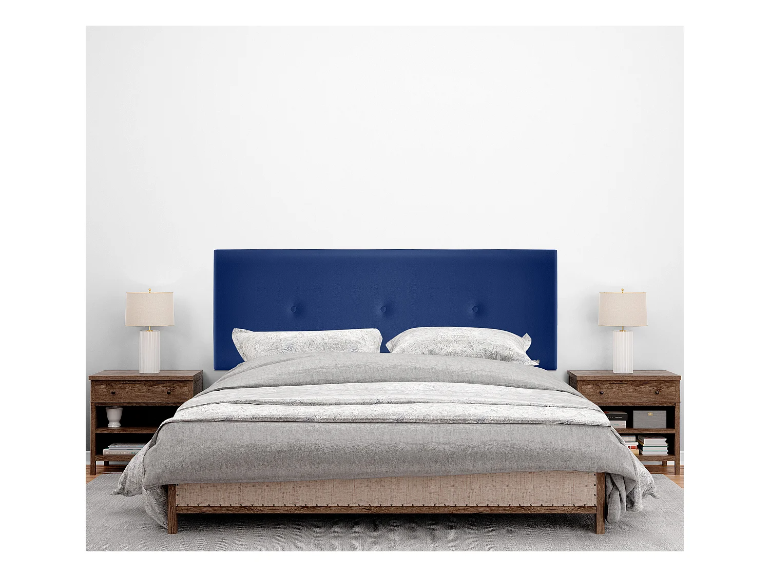 DHOME Testiera in de Similpelle Liscia con bottoni 135x50cm Letti 120/135 - Blu