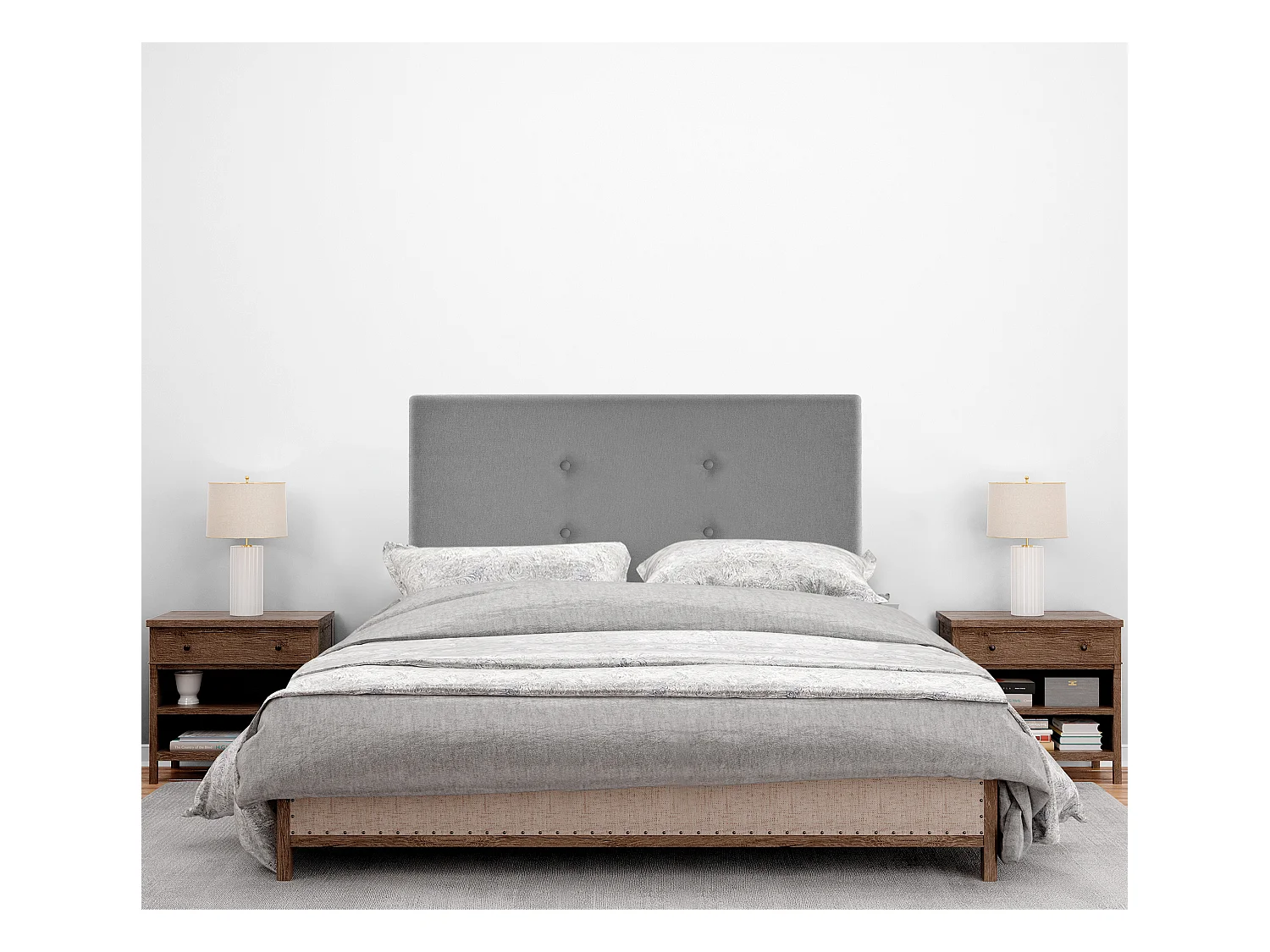 DHOME Testiera in de Tessuto Aqualine con 2 file di Bottoni 95x105cm Con le gambe Letti 90 - Grigio