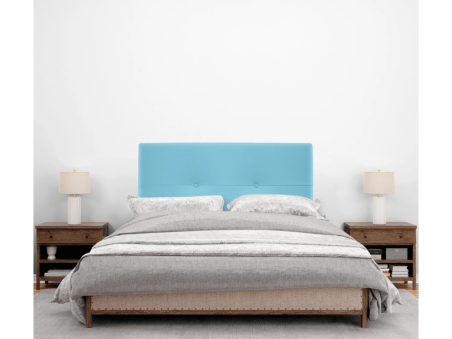 DHOME Testiera in de Similpelle con bottoni 95x50cm Letti 90 - Cielo blu