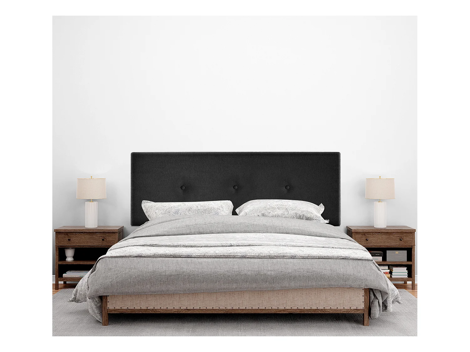 DHOME Cabeceira de  Tecido AquaLinho Liso com Botões 135x105cm com Pernas Camas 120/135 - Preto