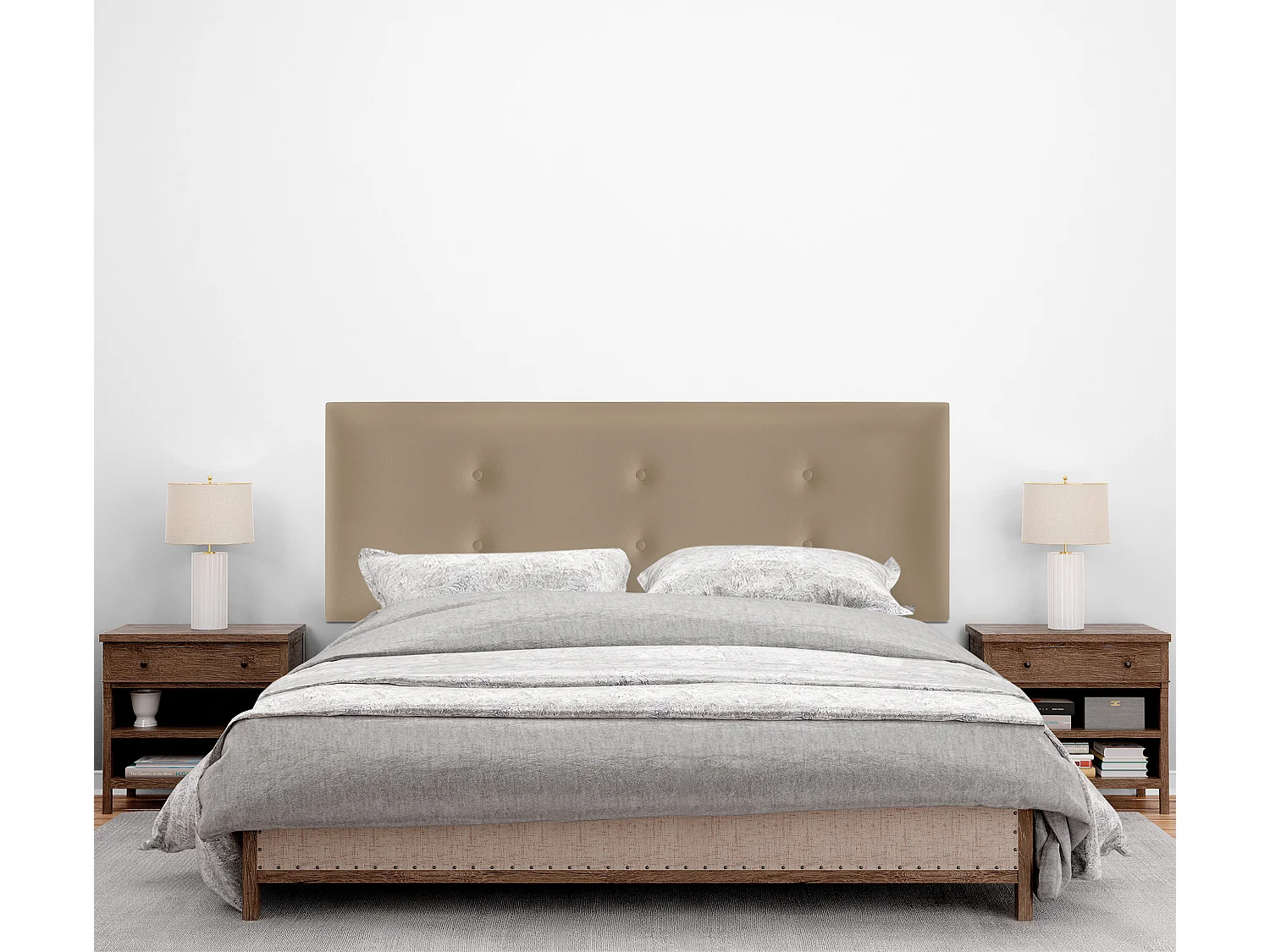 DHOME Cabeceira de  Couro sintético con 2 Fileiras de botões 135x105cm com Pernas Camas 120/135 - Castanho claro