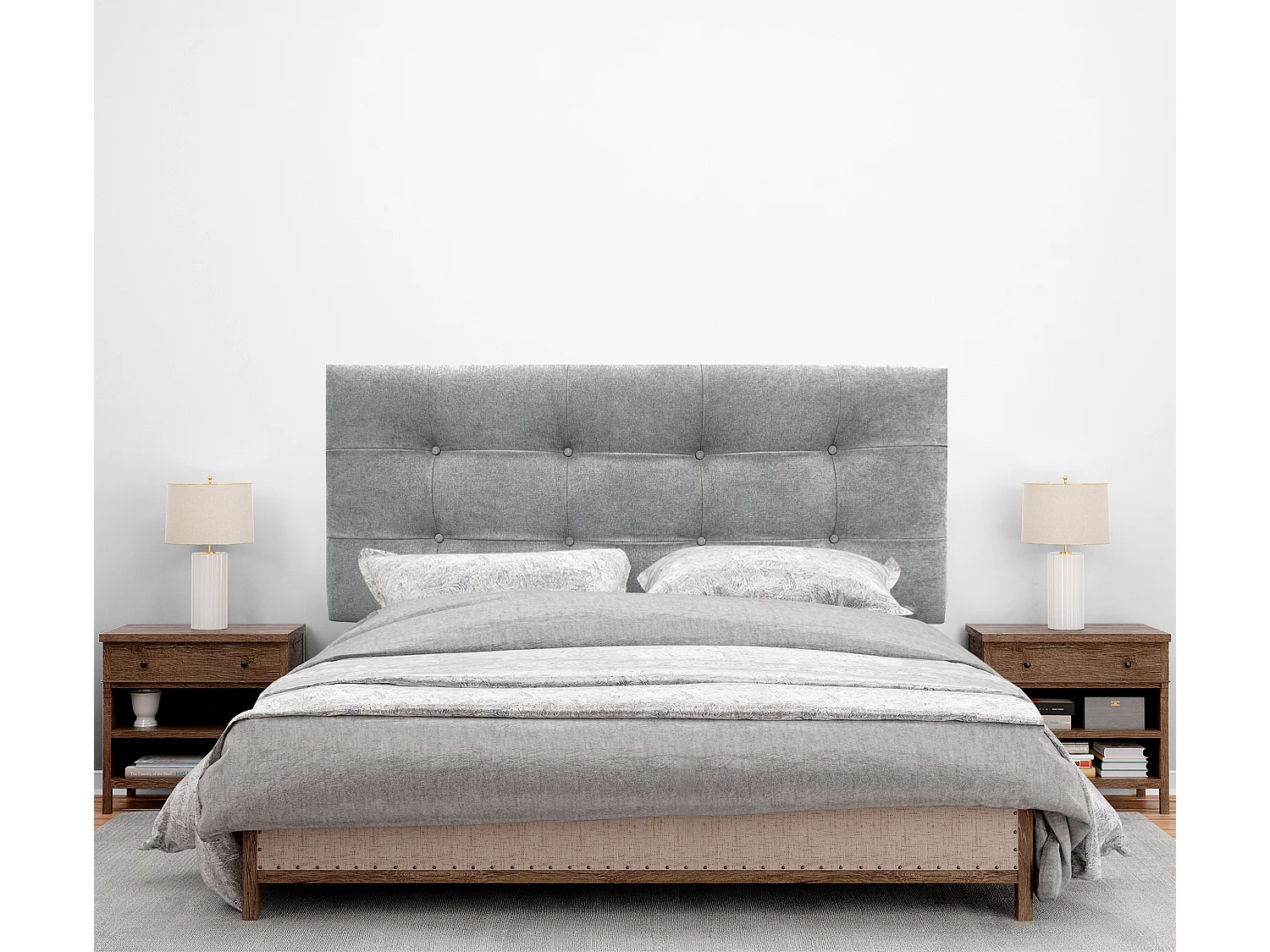 DHOME Hoofdeinde van Stof Aqualine Gecapitonneerd 145x115cm met Poten Bedden 135/140 - Grijs