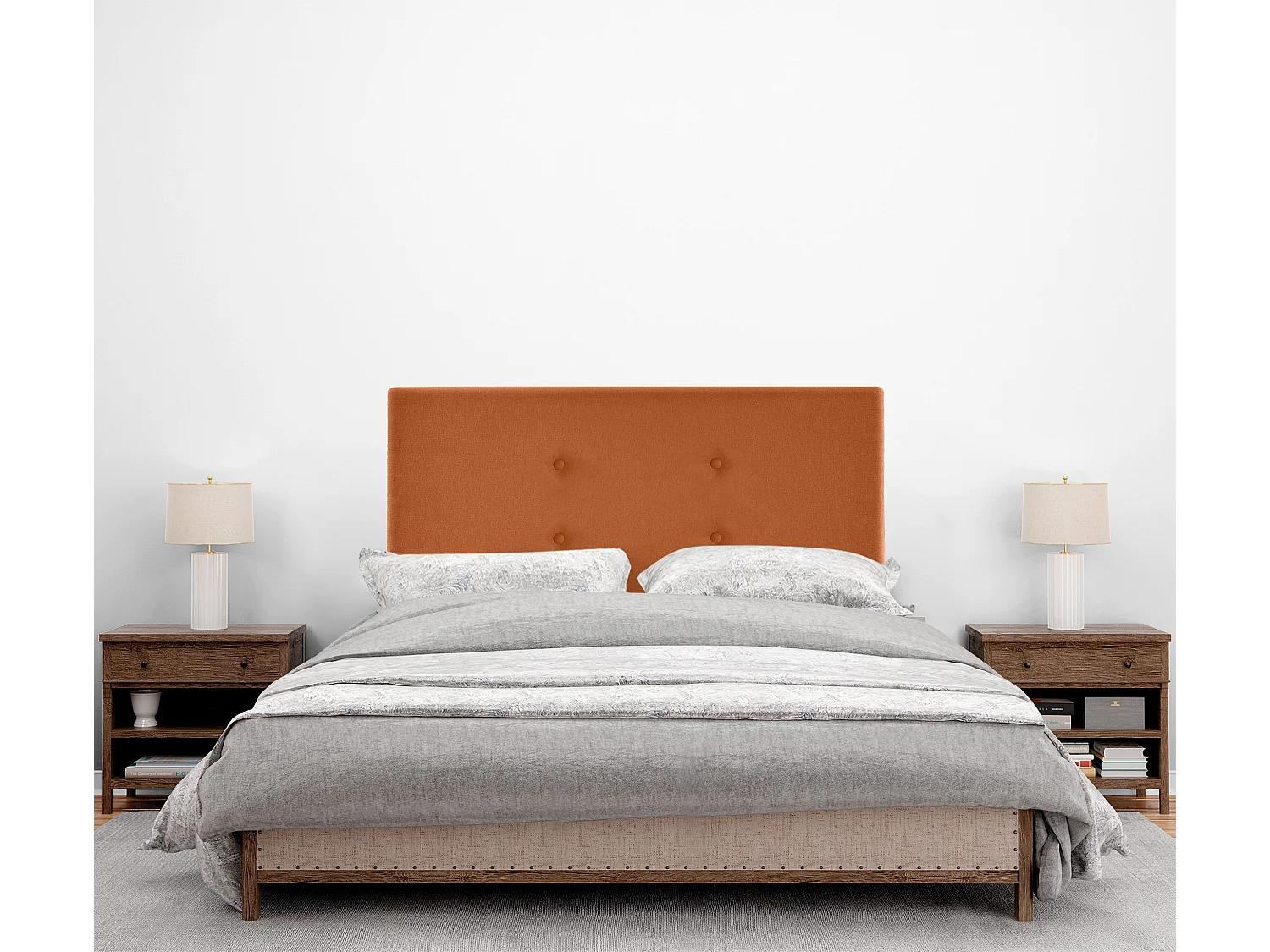 DHOME Cabecero de Tela Aqualine con 2 Hileras de Botones 95x105cm con Patas Camas 90 - Naranja