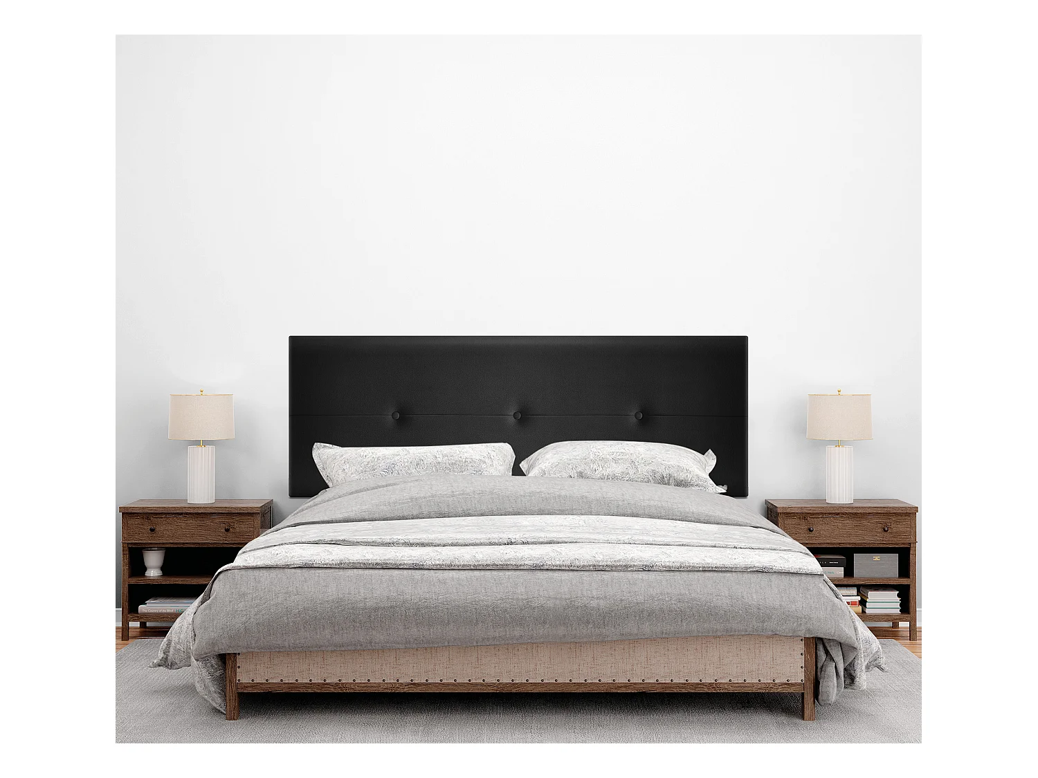 DHOME Testiera in de Similpelle con bottoni 145x105cm Con le gambe Letti 135/140 - Nero