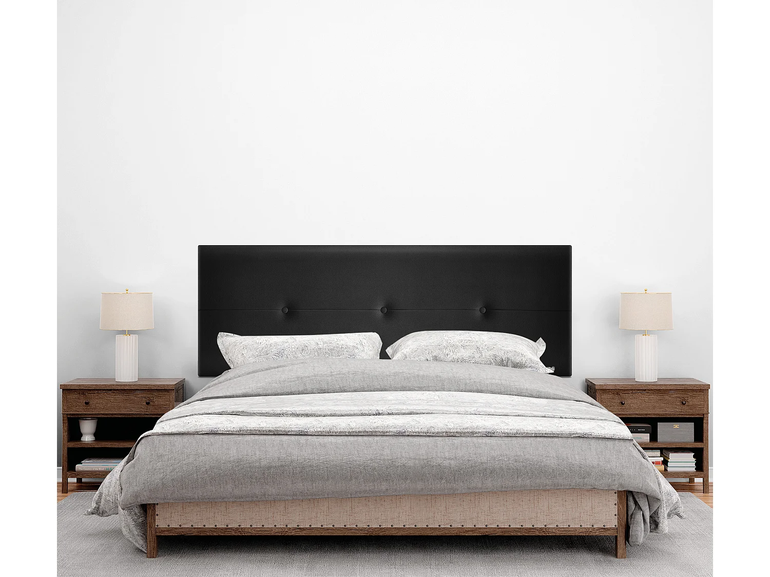 DHOME Tête de lit similicuir avec Boutons 145x105cm avec pieds Lits 135/140 - Noir